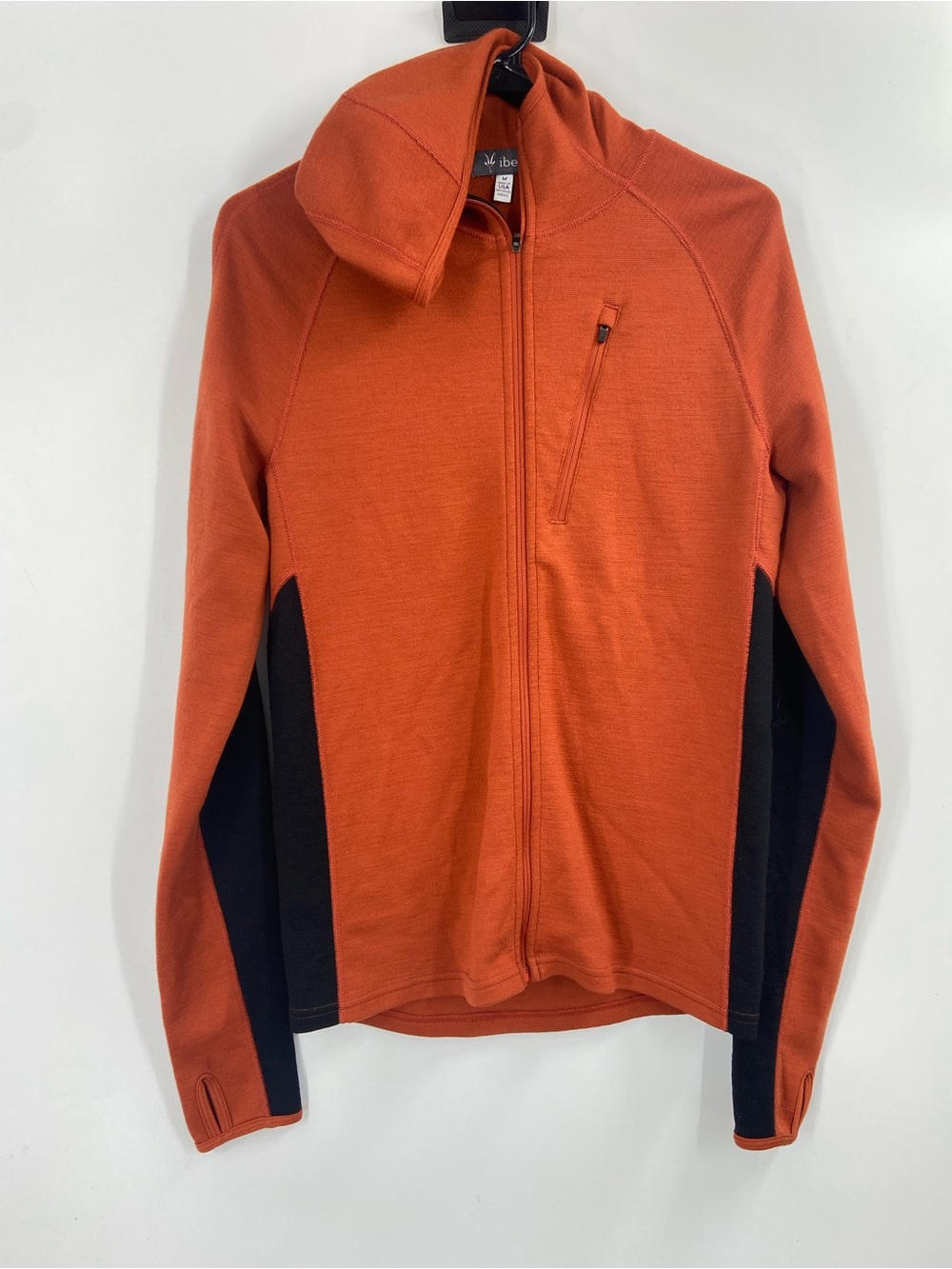 ibex Orange Full-Zip Merino Hooded Jacket with Black Panels